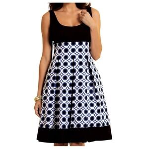 MAGGY LONDON Women's 16 Black Blue Geometric Print Sleeveless Midi Dress Pockets